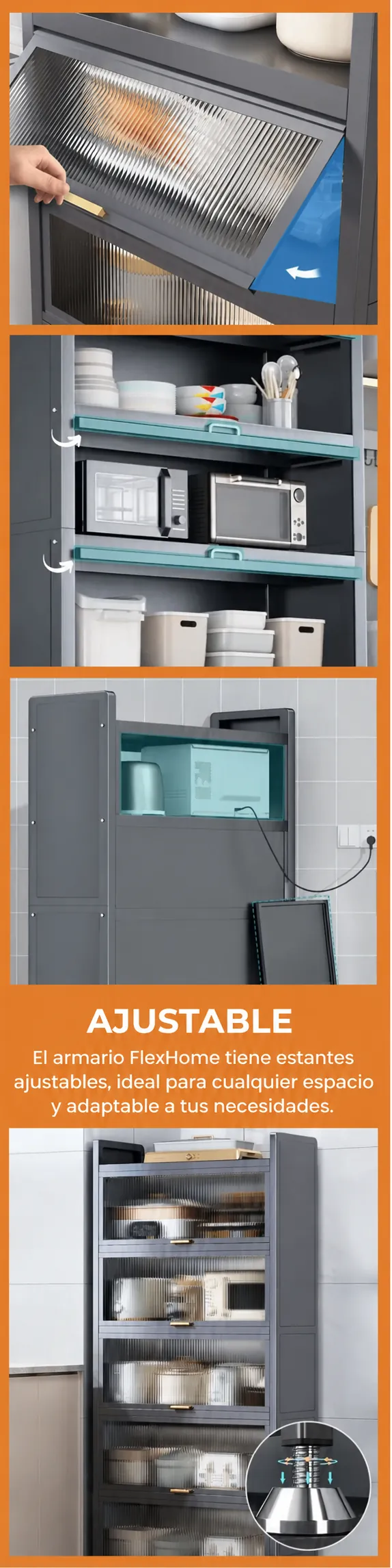 Estantes ajustables del armario FlexHome, adaptables a cualquier espacio y necesidad